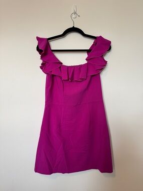 French Connection Magenta Ruffle Neck Mini Dress